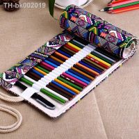 ☸ 12/24/36/48 Holes Roll Colored Art Pencil Case Kawaii School Students Supplies Paint Brush Pen Bag Cute Pencil Cases Stationery