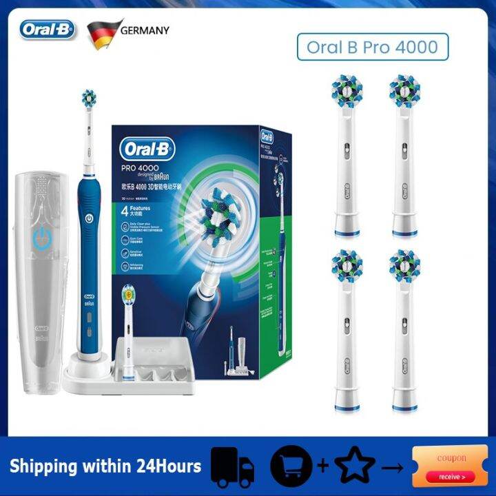 Oral B Pro 4000 Electric Toothbrush Daily Teeth Clean 3D Smart Pressure ...