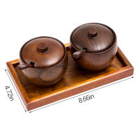 Wooden Spice Jar with Lid Sugar Bowl Salt Pepper Seasoning Box Container Set with Japanese Spoon Base Spice Box Kitchen Tool