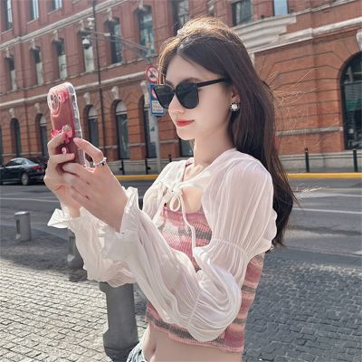 Summer Beach Sunscreen Arm Cover Jacket Short Blouse Puff Sleeve Half Top Fashion Casual Crop Front Cropped Bodycon Decorative Sleeves