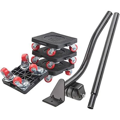 1Set Furniture Moving Tool, with 4 Wheels and Portable Lift, for Moving Furniture, Refrigerators, Sofas Black Portable Plastic+Stainless Steel