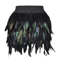 Women Black Swan Feather Skirt Mini Length Fully Double Layer Fabric Lined Feather Skirt Party Event Plumage Office Lady Skirt