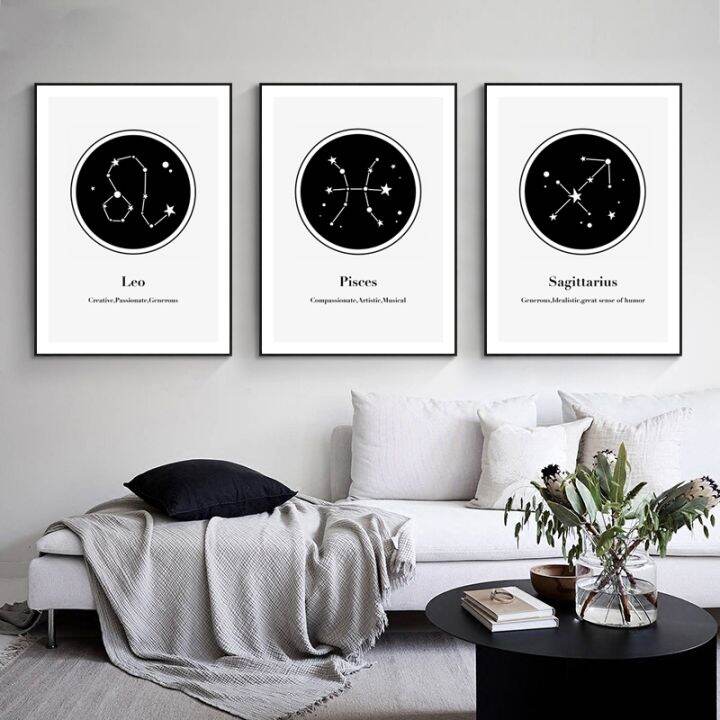 Nordic Zodiac Sign Wall Art Pictures Canvas Painting Black White