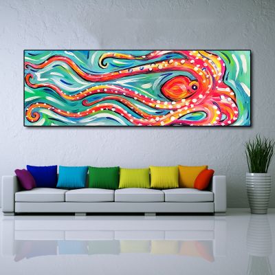 QKART Canvas Painting Wall Art Animal Oil Painting Colored Octopus Canvas Picture for Living Room Friendship Home Decor No Frame