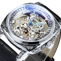 ZZOOI Fashion Square Skeleton Watch for Men Mechanical Automatic Top Brand Luxury Wristwatches Engraved Vintage Case Leather Strap