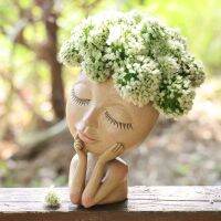 Face Head Planter Succulent Plant กระถางดอกไม้เรซิ่นคอนเทนเนอร์รูระบายน้ำกระถางดอกไม้รูป Garden Decor Tabletop Ornament