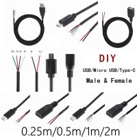 【LZ】 Micro USB Tipo-C Cabo de Alimentação 2 Pinos USB 2.0 A Feminino Masculino 4 Pin Wire Jack Carregador Cabo de carregamento Extensão Connector DIY