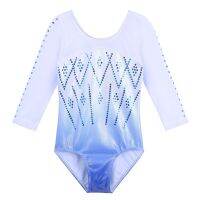 【cw】 BAOHULU Teens Three-Quarter Sleeve Leotard for Gymnastics Sequin Gradient Ballet Wear ！