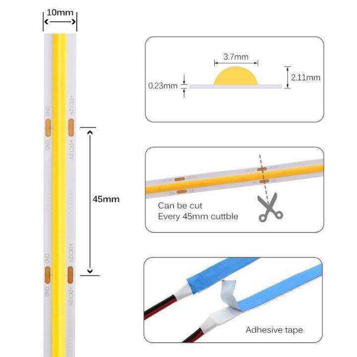 ไฟริบบิ้น-รุ่นใหม่-5m-dc12v-led-strip-light-cob-led-light-strip-300-leds-1400lm-high-density-flexible-light-strip