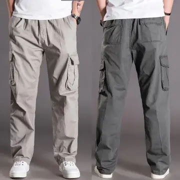 Men Cargo Loose Large Size Wide Leg Pants Drawstring Waist