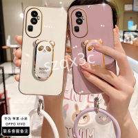 [พร้อมส่ง] เคสโทรศัพท์สำหรับ OPPO A58 NFC A77S A57 A77 A78 A17 4G Reno 10 Pro 8Z 8T 8 5G ใหม่สีเคสมือถือกันกระแทกฝาครอบหลังแฟชั่นที่ยึดแบบพับได้รูปหมีน่ารัก + กำไลข้อมือนิ่ม Reno10Pro OPPOA58