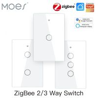 Moes ZigBee Wall Touch Smart Light Switch With Neutral/ No Neutral No Capacitor Smart Life APP Tuya Voice control Alexa Google Power Points  Switches