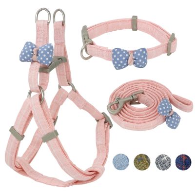 [HOT!] Dog Harness Leash Collar Set Adjustable Soft Cute Bow Dog Harness for Small Medium Pet Collar Leash Outdoor Walking Pet Supplies