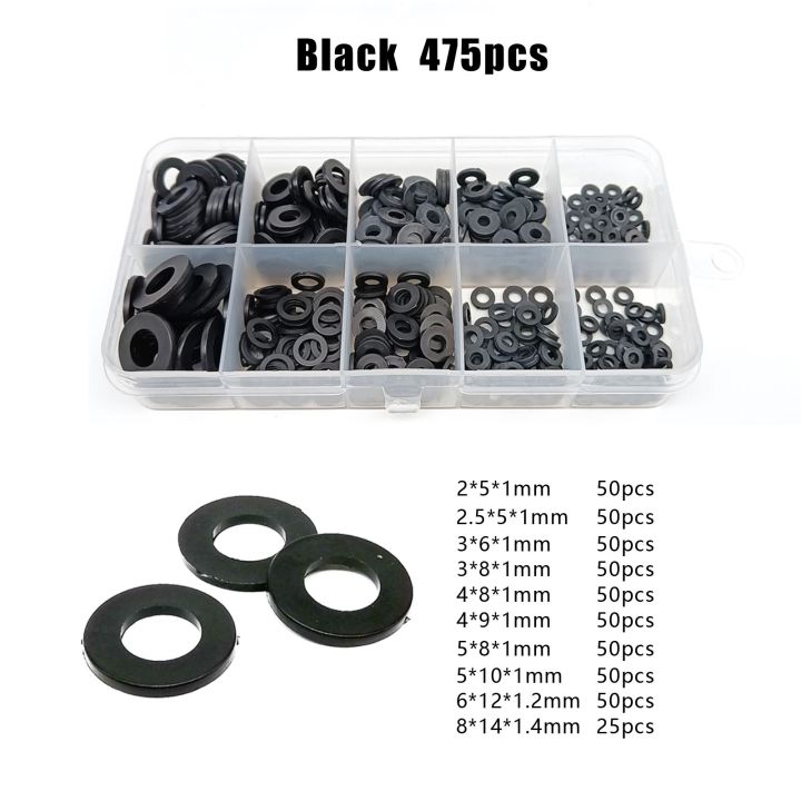 475-1150pcs-m2-m2-5-m3-m4-m5-m6-m8-white-black-plastic-nylon-flat-washer-plain-spacer-insulation-gasket-ring-assortment-kit-box