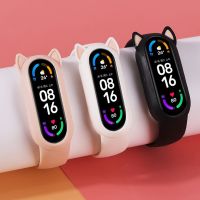 vfbgdhngh For Xiaomi Mi Band 6 5 4 3 Cat Earmuffs Case Silicone Strap for mi Band 5 4 Cute Ears Bumper Wristband Adjustable