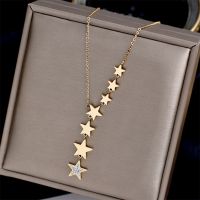 【YF】 DIEYURO-Colar de aço inoxidável feminino cor dourada estrelas múltiplas corrente zircão colar gargantilha fashion brinde joalheria 2021