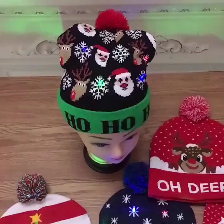 Christmas Hat with Led Light Sweater Knitted Beanie Christmas