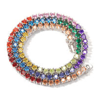 Ascona 4mm Multicolor Tennis Chain Ice Rhinestone Color Hip Hop Necklace Fashion Men And Women Jewelry Party Gift Rapper Jewelry