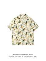 Retro Hawaiian style full print beach short-sleeved shirt men and women summer loose couple half-sleeved shirt 【BYUE】