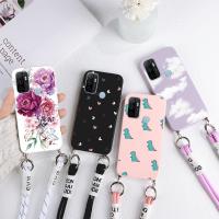 สร้อยคอแบบสายคล้องคอสำหรับ OPPO A53 2020 6.5 39; 39; TPU สายคล้องเคสกันกระแทก A53s 53 S A32ไดโนเสาร์ดอกไม้น่ารัก