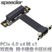 Brand New PCI Express 4.0 x4 To x1 Riser Ribbon Cable Graphics Card PCIE 1x To 4x Extension Cable Dual 90 Degree Riser Extender