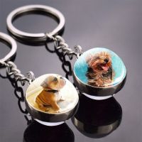 【DT】Cute Animals Key Chain Dog King Ring Double Side Glass Ball Keychain French Bulldog Labrador Pendant Dog Keyring hot