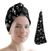 Black Witch Skull Moon Divination Microfiber Dry Hair Towel Quick Drying Hair Cap Absorbent Shower Head Wrap Bathing Tools