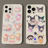 【เคสโทรศัพท์ Qiqi 】เคสโทรศัพท์โทรศัพท์สลายเลเซอร์ใส Sanrio Hello Kitty Kuromi สำหรับ IPhone 14 13 12 11 Pro Max X XR XS MAX 7 8Plus 14 Pro ฝาหลังกันตก