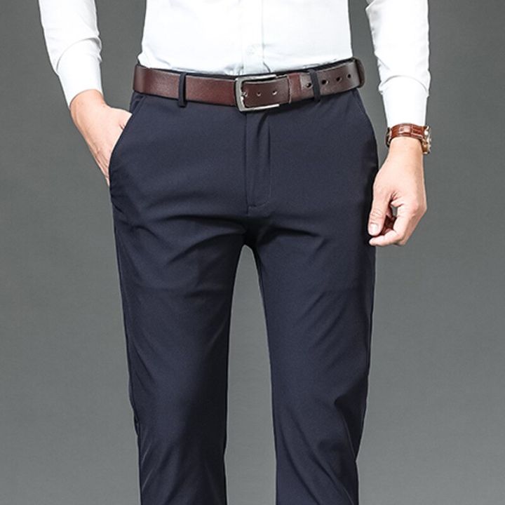 กางเกงคาร์โก้ขายาวน้ำหนักเบาสำหรับนักธุรกิจชาย-celana-setelan-แบบลำลองกางเกงทรงตรงแบบหลวมยืดหยุ่นกางเกงผู้ชายฤดูร้อน