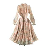 （Good Quality）French Floral Embroidery Party Dress Long Sleeve Mesh Embroidered Dresses Lantern Sleeve Sweet High Waist Long Dress Vestido 2021