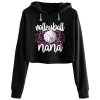 Proud Volleyball Nana Grandma Volleyball Player Crop Hoodies Women Korean Y2k Kawaii Goth Pullover For Girls