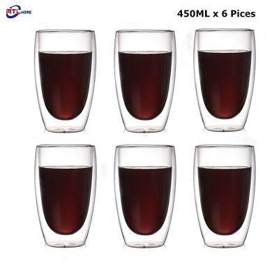 1/6 Pieces Heat-Resistant Double Wall Glass Cup Water Bottle Coffee Cup Set Handmade Beer Mug Tea Whiskey Glass Cups