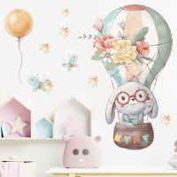 Hot air balloon Bunny Cartoon Animals Wall Stickers for Baby Room Decor Removable Animals PVC Wall Decals Home Decor Art Murals Wall Stickers  Decals