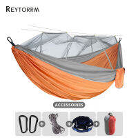 Outdoor Indoor Camping Hammock น้ำหนักเบา Double Hammock With Mosquito Netting Bug Net เตียงนอนสำหรับเดินป่า Travel Backyard