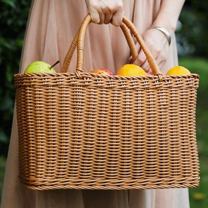 home-shopping-basket-hand-vegetable-basket-decorative-woven-basket-flower-arrangement-basket-imitating-rattan-picnic-bag