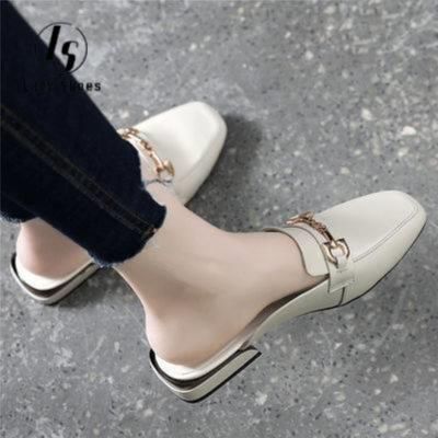 ☜❈ Plus Size doll shoes close shoes for 35-43 yards size s shoes flat bottom chain outside wearing Baotou low 41 pierced lazy half slippers female summer