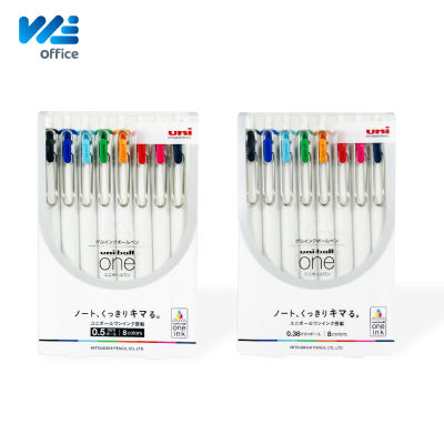 Uni (ยูนิ) ปากกาเจล ปากกาสี ขนาดหัวปากกา 0.5 , 0.38 mm. รุ่น Uni-ball One รหัส UMN-S-05,38 (set 8 สี)