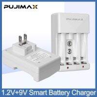 PUJIMAX 4-Slot 1.2V AAA อะแดปเตอร์เครื่องชาร์จผนังพกพาที่ชาร์จแบตเตอรี่แบบชาร์จไฟได้เหมาะสำหรับแบตเตอรี่9V Ni-MH/Li-Ion