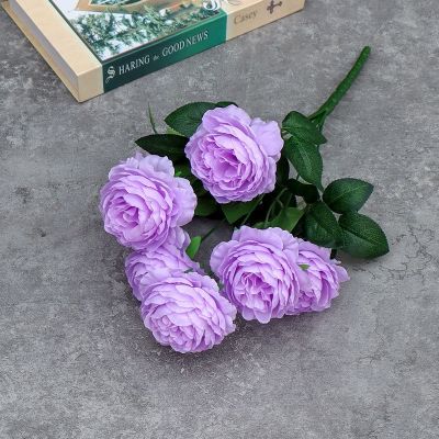 [AYIQ Flower Shop] พวงของ7ดอกไม้ประดิษฐ์สีแดงผ้าไหมดอกโบตั๋นกุหลาบแจกันสำหรับตกแต่งบ้านเจ้าสาวช่ออุปกรณ์จัดงานแต่งงานหัตถกรรมพืชปลอม
