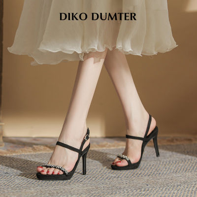 DikoDumter รองเท้าแตะรองเท้าหนังส้นสูงหนังนิ่มสำหรับแฟชั่นสำหรับผู้หญิง,รองเท้าชุดเดรสพลอยเทียมเข็มขัดแพลตฟอร์มฤดูร้อน