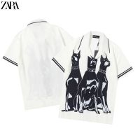 ร้อน, ร้อน★เสื้อเชิ้ตแขนสั้นลําลอง คอปก ทรงหลวม พิมพ์ลาย ZARA Doberman แฟชั่นสตรีท สําหรับผู้ชาย และผู้หญิง