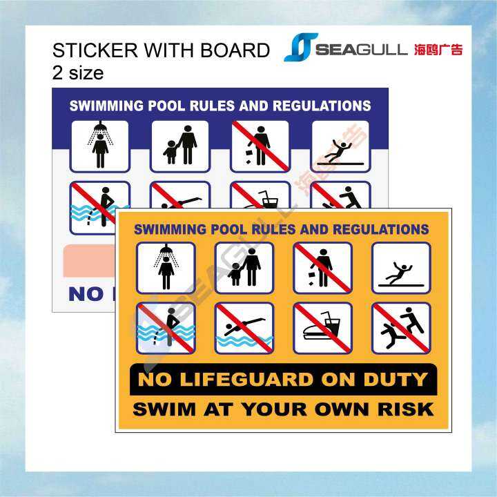 Swimming Pool Safety Signage Kolam Renang Pool Rules Sticker with Board ...