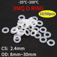 【2023】10pcs VMQ O Ring Seal Gasket Thickness CS 2.4mm OD 8~30mm Silicone Rubber Insulated Waterproof Washer Round Shape White Nontoxi