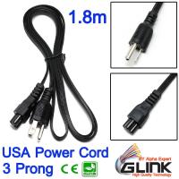 สายไฟ AC แบบ 3 รู สายแบน USA Power Cord 3 Prong  IEC C5 Cloverleaf Power Extension Cable 1.8m 18AWG 0.75mm For Notebook Laptop Computer