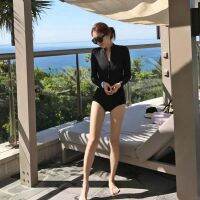 Women Tight-Fitting y Long-Sleeved Zipper Swimsuit Swimwear