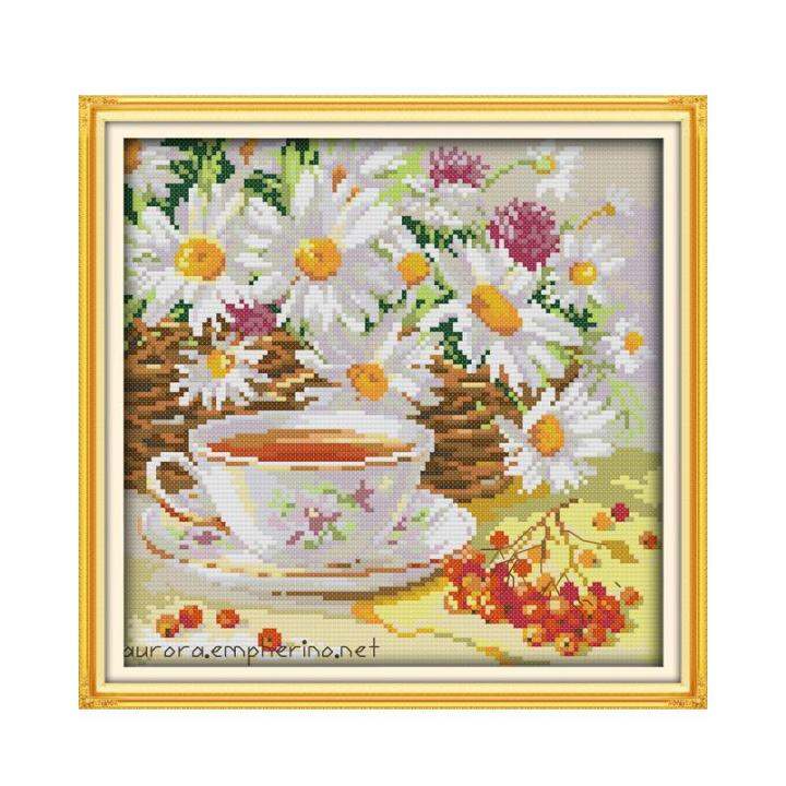 afternoon-tea-cross-stitch-kit-flower-food-still-life-18ct-14ct-11ct-printed-canvas-embroidery-diy-handmade-needlework-plus-needlework