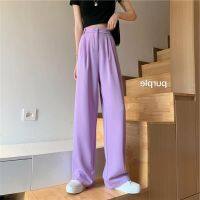 COD SDFSDRGBWWW Wide Leg Baggy Drape Suit Long Pants for Women Plus Size High Waist Loose Office Formal Mopping Casual Korean Style Slacks Slocks Square Straight Cut Trouser Black White Purple