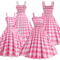 Barbier Margot Cosplay Costume Summer Pink Plaid High Waist Dress Outfits Fantasy Halloween Carnival Party Female Clothing Suit