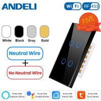 ANDELI Tuya Smart Life Wifi Light Switch สายกลาง + ไม่มีสายกลาง Touch Sensor สวิตช์ติดผนังการควบคุมด้วยเสียง Alexa Google Home◐