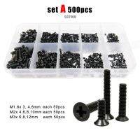 ชุด M1.4 M2 M1.6 500/750/1500ชิ้น M2.5 M3ขนาดเล็กสีดำไมโคร Phillips Cross แบน Countersunk หัวสกรูแหวนน็อตคละแบบ